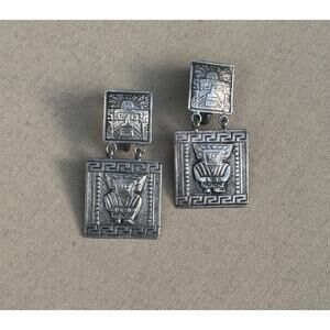 Vintage 925 Sterling Silver GB George Begay Navajo Engraved Dangle Earrings